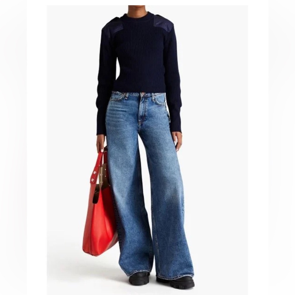 RAG & BONE Blue Ribbed Wool Satin Panel Sweater SZ S NWT